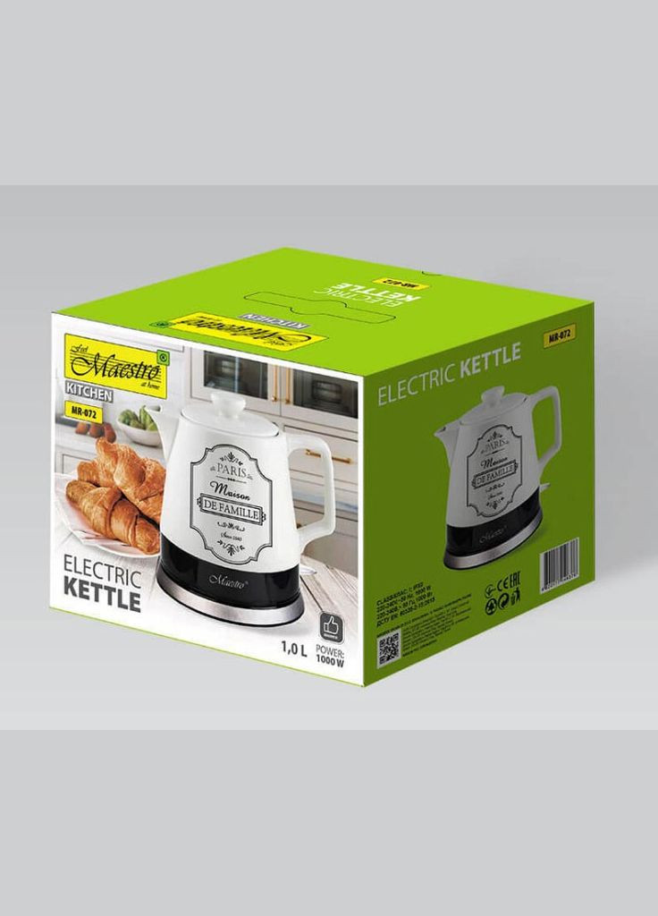 Керамічний електрочайник MR-072 Paris Maison De Famille Чорно-Білий 1л 1000 Вт Maestro (296925517)