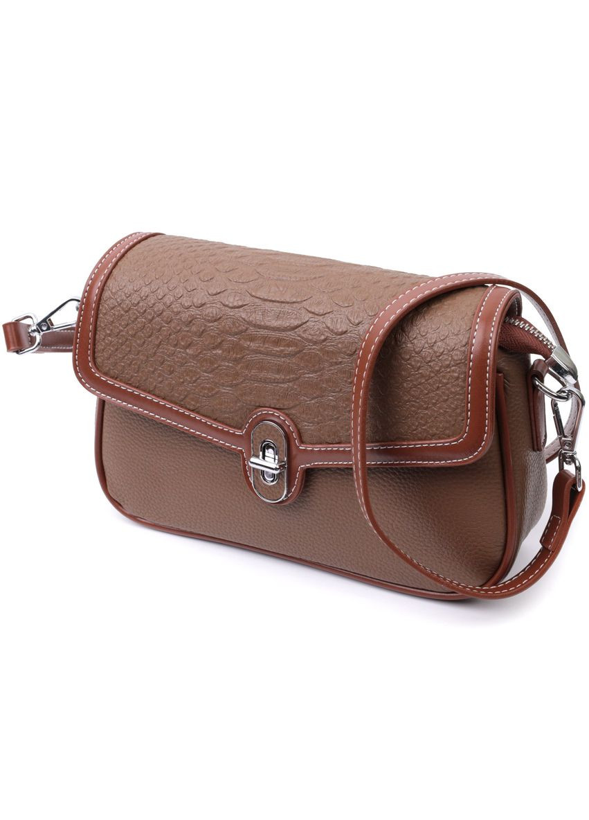Женская сумка с фактурным клапаном из натуральной кожи 22621 Коричневая Vintage (329149960)