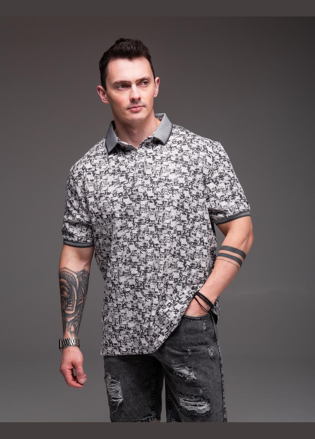 Серая футболка мужская поло батал серая с коротким рукавом No Brand