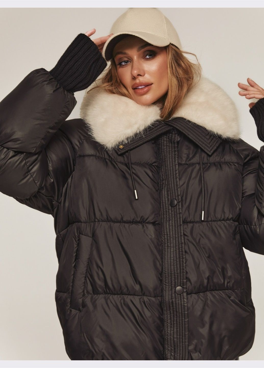 Чорна зимня чорна зимова куртка зі знімним капюшоном і хутром Dressa
