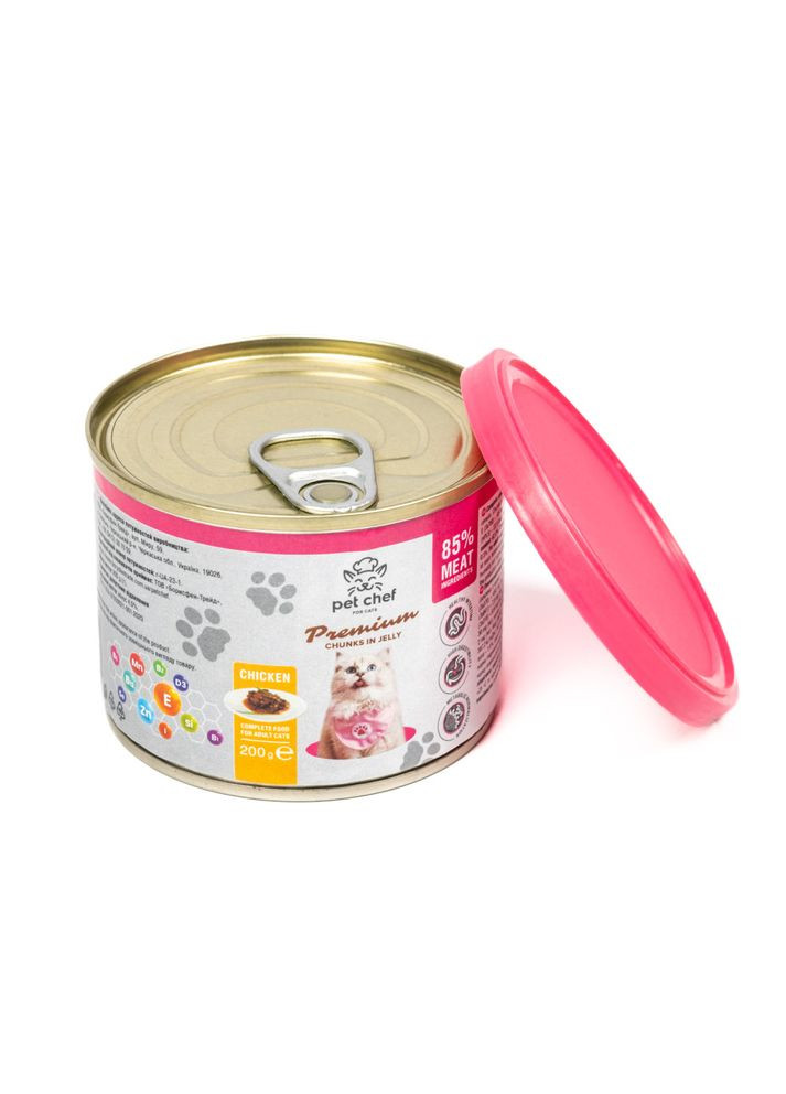 Вологий корм для дорослих котів з куркою 200 г, шматочки в желе (94066) Pet Chef (327432955)