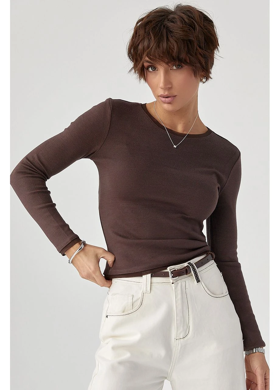Однотонний лонгслів з сітчастою окантовкою Lurex (369776103)