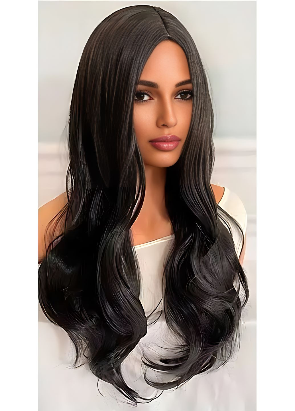 Перука хвиляста без чубчика з проділом 65 см Брюнетка No Brand (368893765)