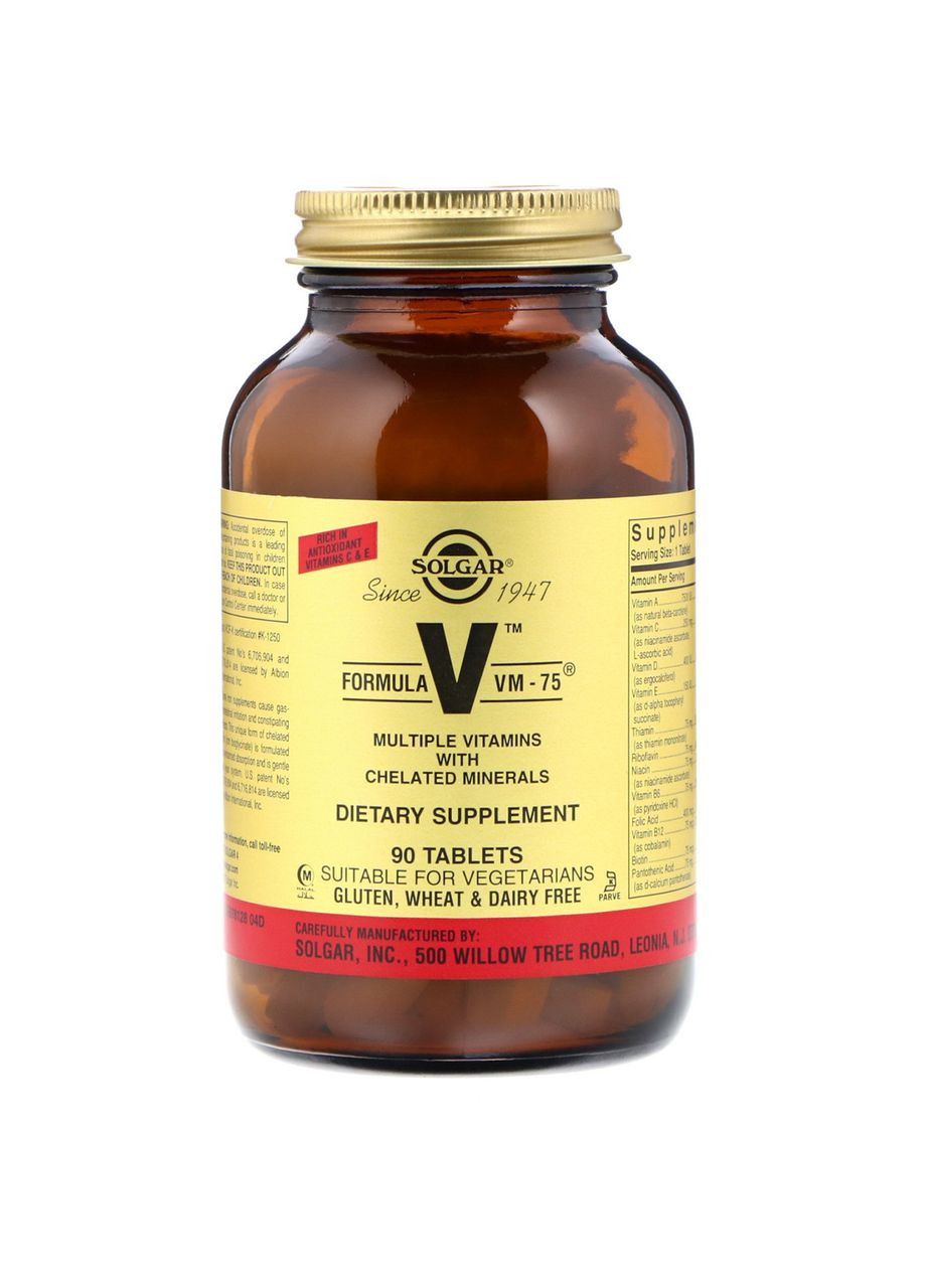 Мультивитамины с хелатными минералами, VM-75, 90 таблеток Solgar (366734039)
