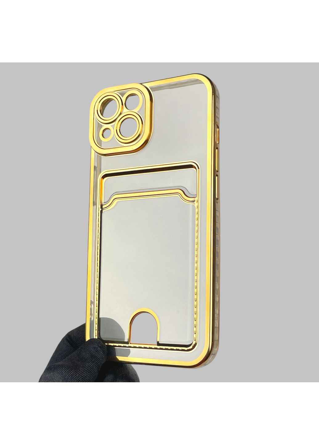 Чехол для iPhone 14 с золотой окантовкой с карманом для карт на айфон 14 золотой Apple (366023503)