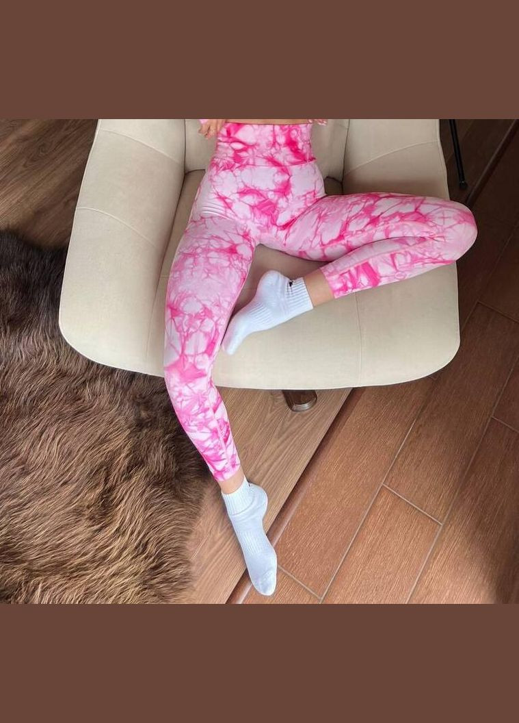 Розовые демисезонные леггинсы с мраморным принтом розового цвета, размер l Trends