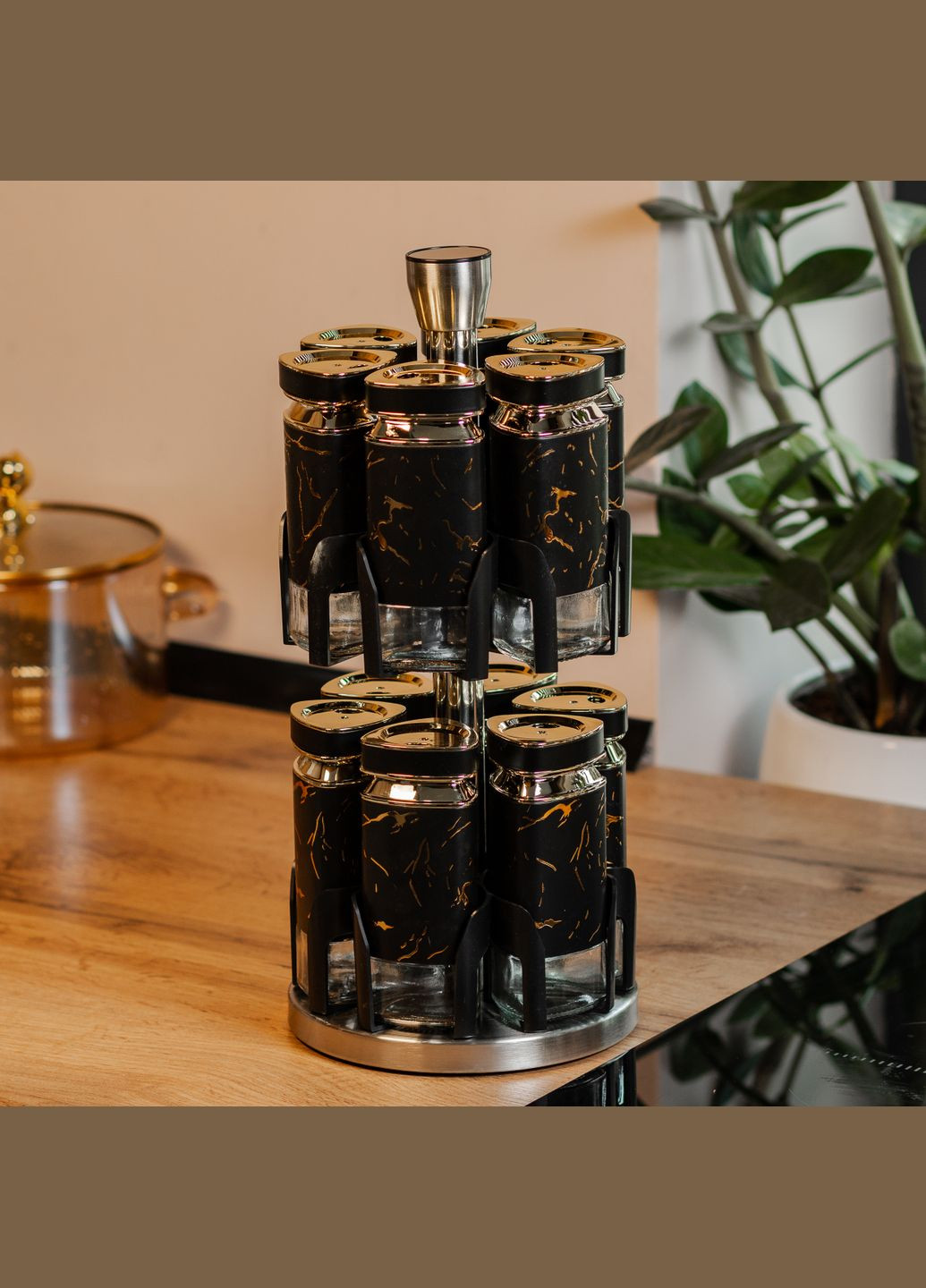 Набор емкостей для специй на подставке 12 баночки по 120 мл, черный мрамор TS Kitchen (328604139)
