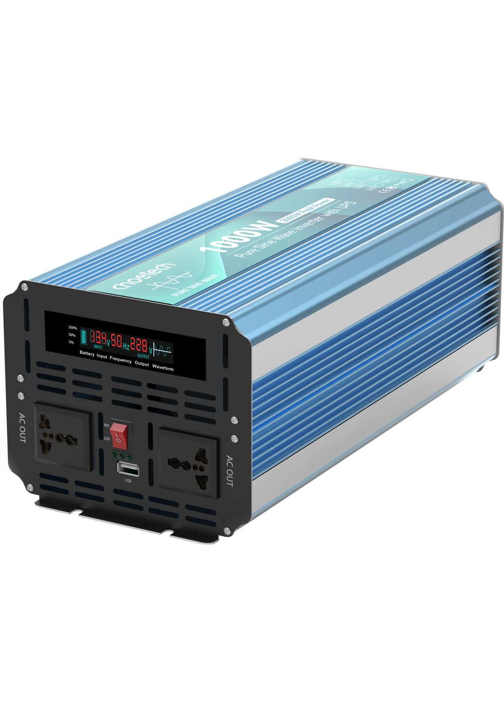 Інвертор з зарядкою, функція ДБЖ 12\220V 1000Вт, чиста синусоїда CHOETECH (314780885)