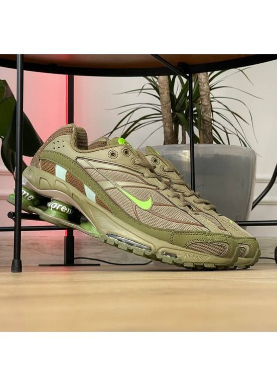 Оливковые (хаки) демисезонные кроссовки мужские и женские nike shox ride 2 sp x supreme khaki | найк шокс райд 2 сп хаки No Brand
