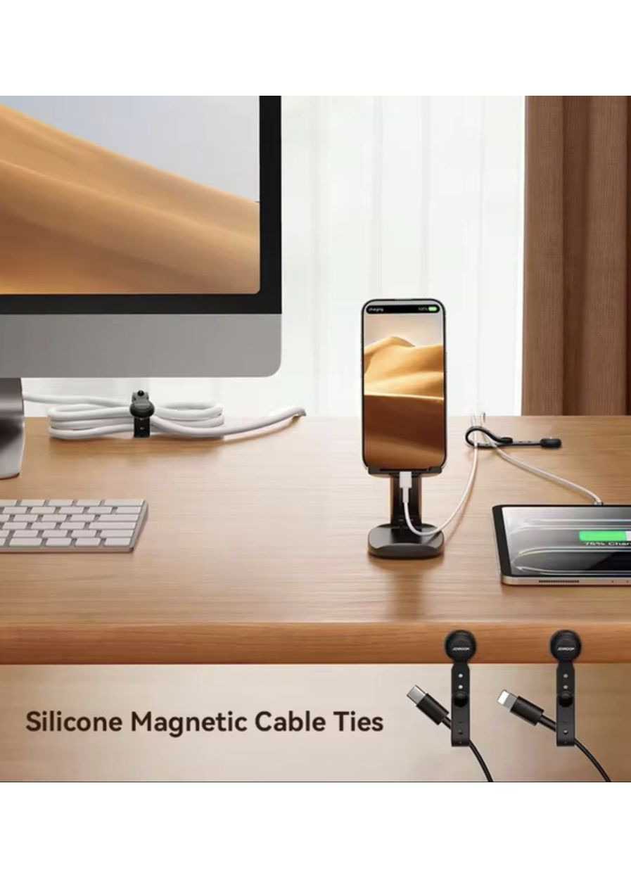 Органайзер-фіксатор кабелю магнітні тримачі для дротів стяжка хомут кліпса 2 шт Чорний Joyroom (358935003)