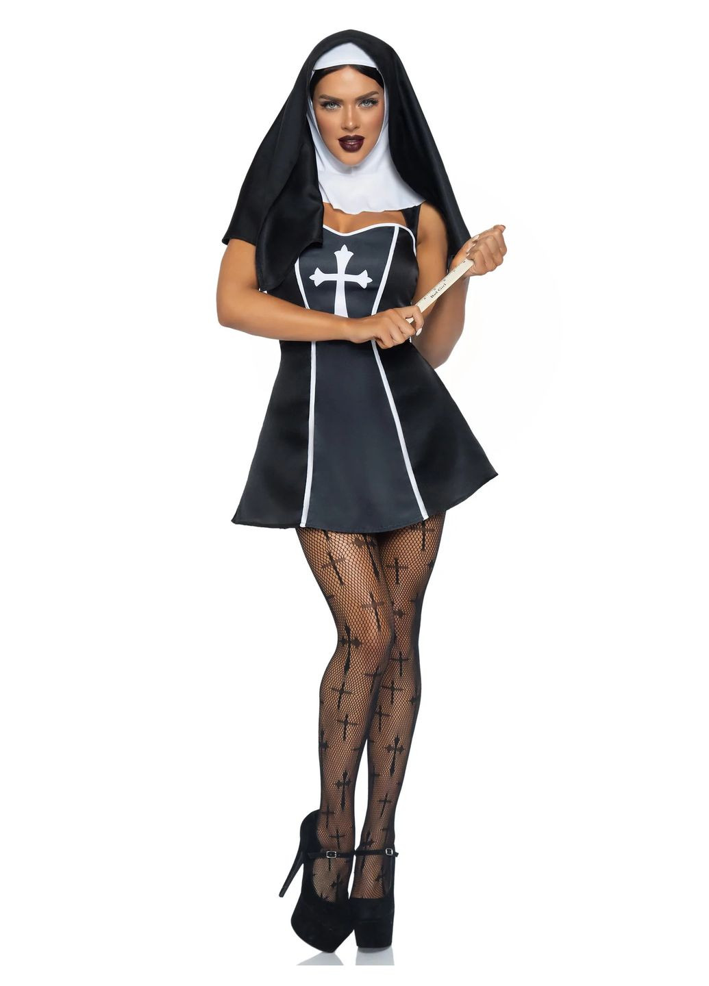 Костюм монашки, М, Naughty Nun 2 предмета, черный Leg Avenue (298862619)