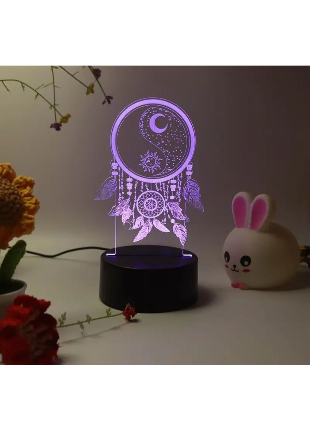 3D ночник "Ловец снов" с RGB LED-подсветкой - акриловая лампа с эффектом гравировки. No Brand (358694008)