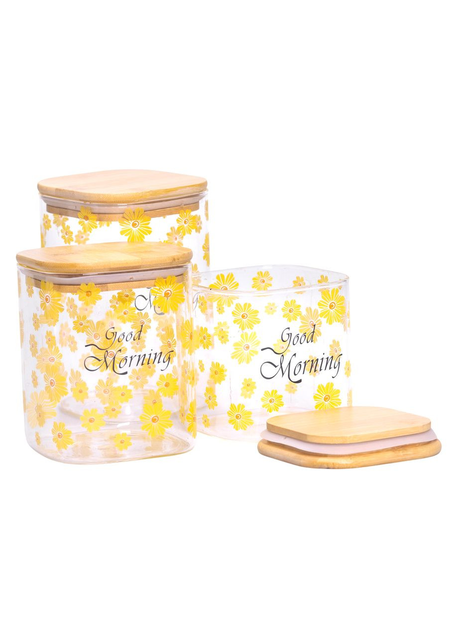 Банки для сыпучих продуктов набор 3 шт стеклянные с бамбуковыми крышками для хранения круп специи ProDobro (364192769)