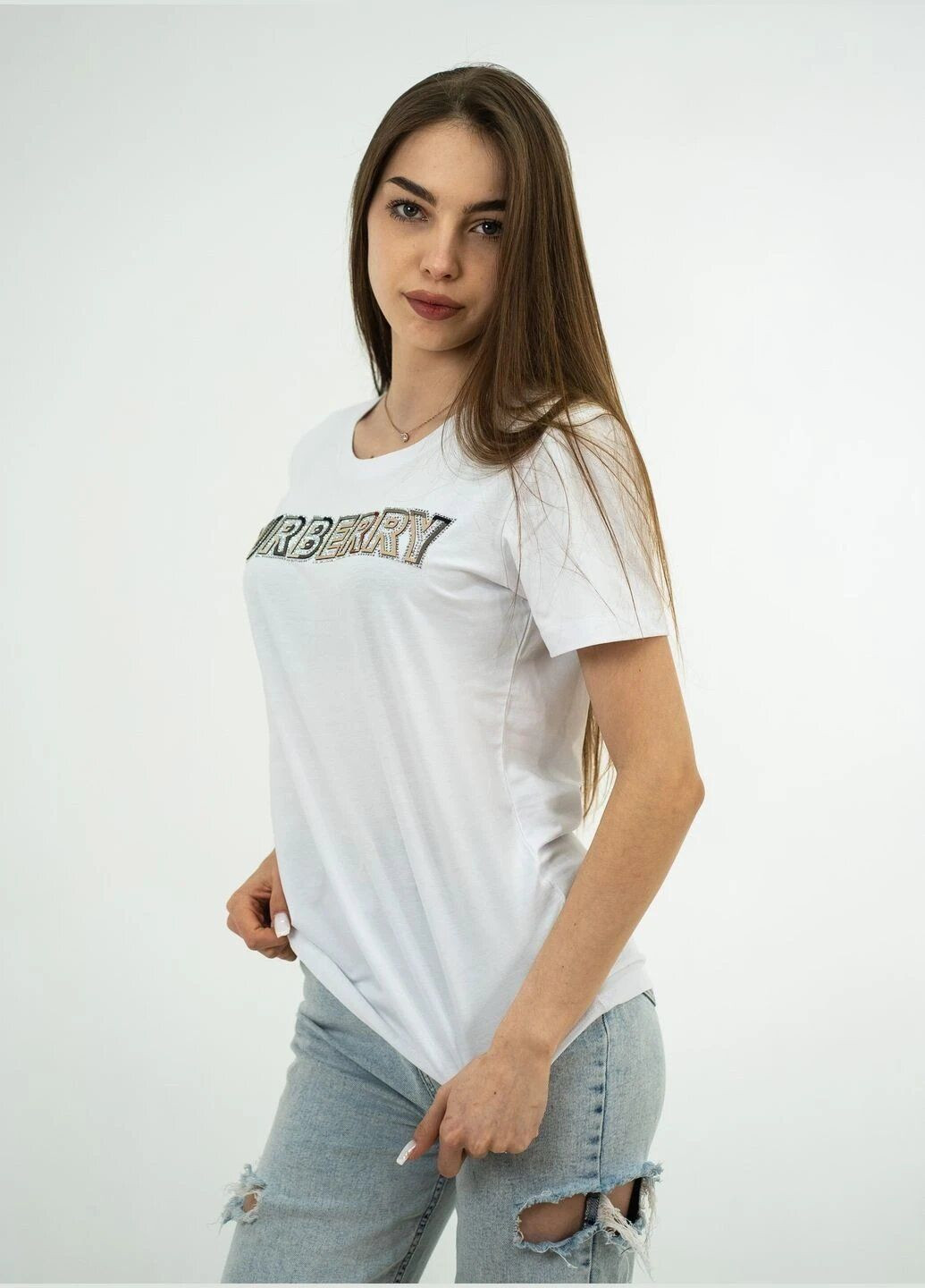 Белая летняя футболка женская летняя с рисунком с коротким рукавом Burberry