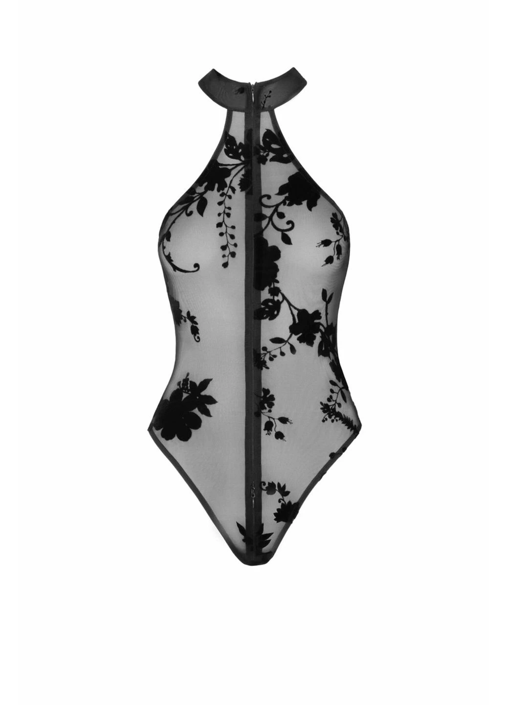 Боді F314 Ego flocked mesh halter bodysuit Noir Handmade (297394311)