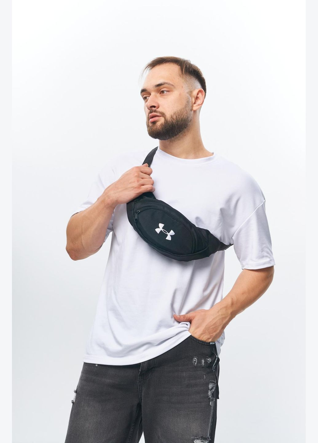 Поясные сумки бананка унисекс спортивная сумка на пояс барыжка стильная черная, лого белое No Brand (338930865)