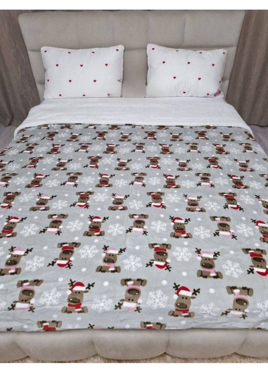 Теплий флісовий плед на овчині та новорічним принтом, 150*200 см, в сумці Colorful Home (366038785)