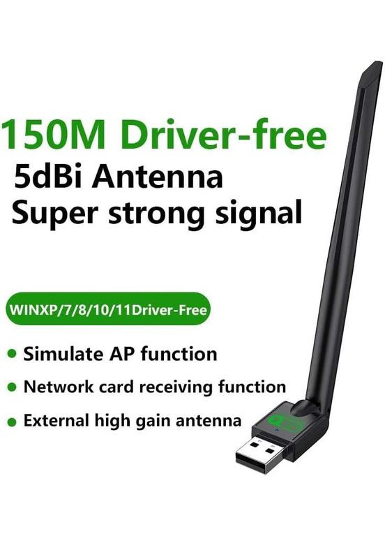USB Wi-Fi адаптер 150 Мбіт/с для ПК, ноутбука | Бездротовий мережевий адаптер 2.4 ГГц USB 2.0 China (365822995)