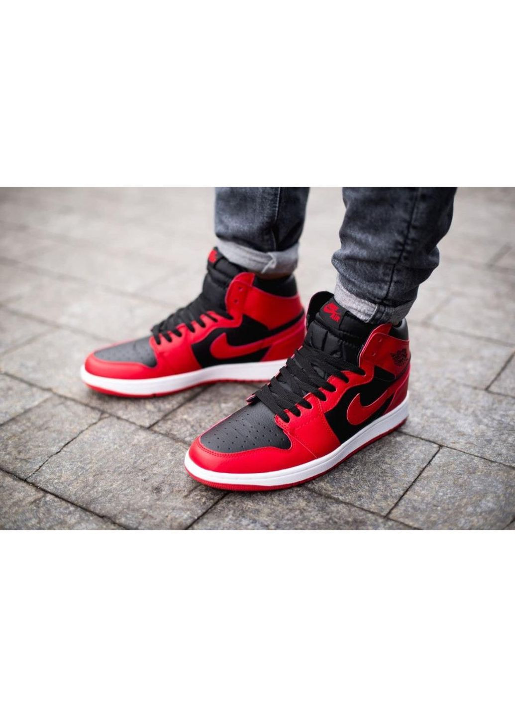 Чорні Осінні кросівки чоловічі nike air jordan retro1 black red найк аід джордан No Brand