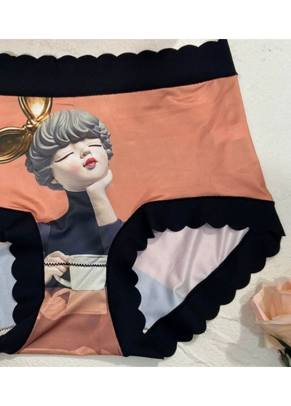 Яркие женские трусы-слипы Девушка с чашкой оранжевые No Brand (361225275)