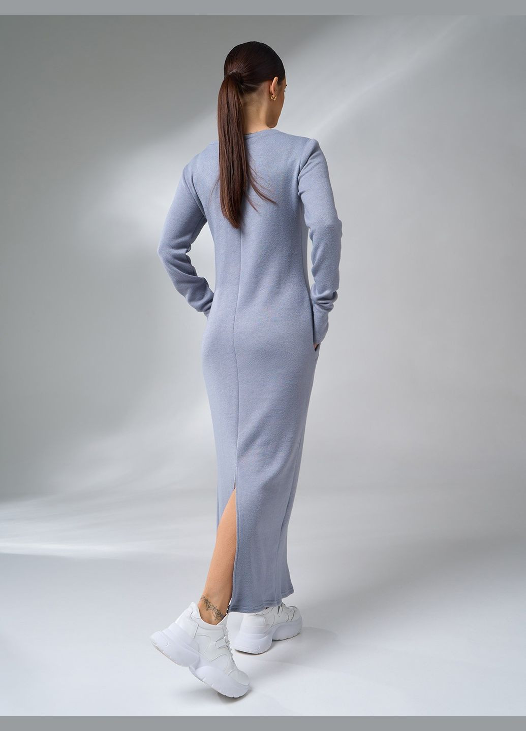 Серое спортивное, повседневный, кэжуал трендовое ангоровое платье-карандаш No Brand