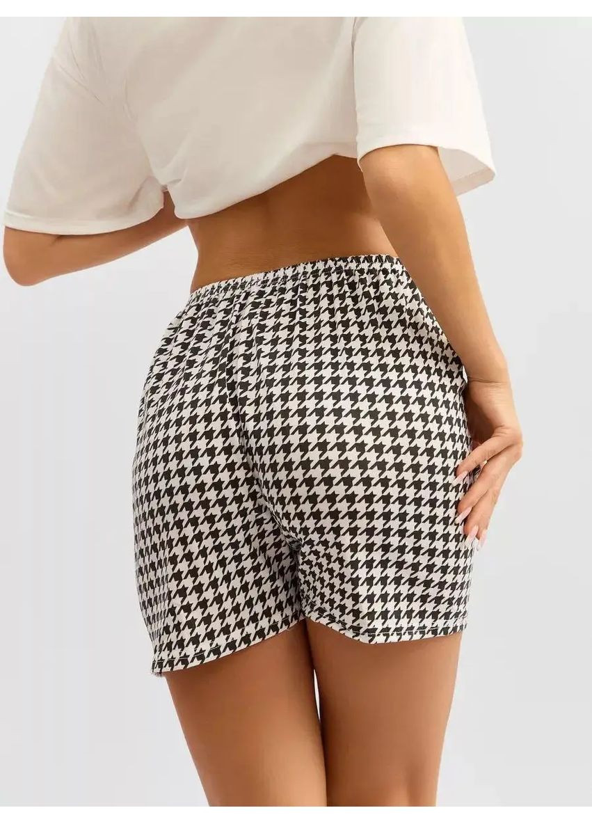 Черно-белая всесезон стильная пижама женская 3в1 с футболкой с принтом кролика, комплект бамбуковый:футболка+штаны+шорты футболка + шорты + брюки No Brand піжама жіноча 3в1