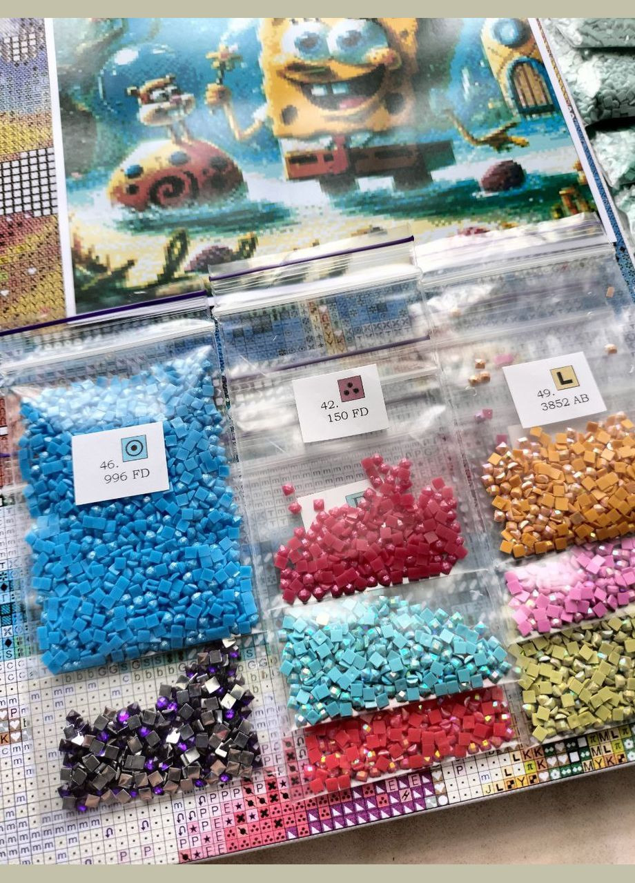 Набір алмазної мозаїки НА підрамнику АЛМр-258 "Губка Боб і Сенді", 40*40см АлМазка (332211851)