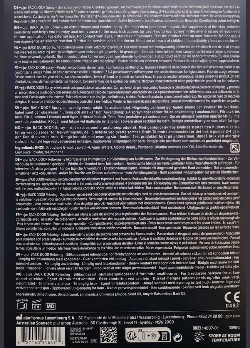 Подарунковий набір BACK DOOR Value Pack: силіконове мастило 100 мл і розслаблювальний спрей 20 мл Pjur (367108144)