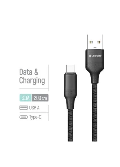 Дата кабель (CW-CBUC102-BK) Colorway USB 2.0 AM to USB-C 2.0m 3A TPE embossed black (401638089)