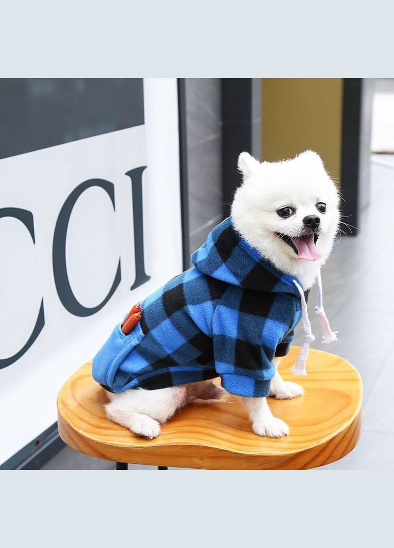 Худі для котів з кишенею Pet Style "Сосиска" Чорносиня клітинка 4XL No Brand - (323235215)