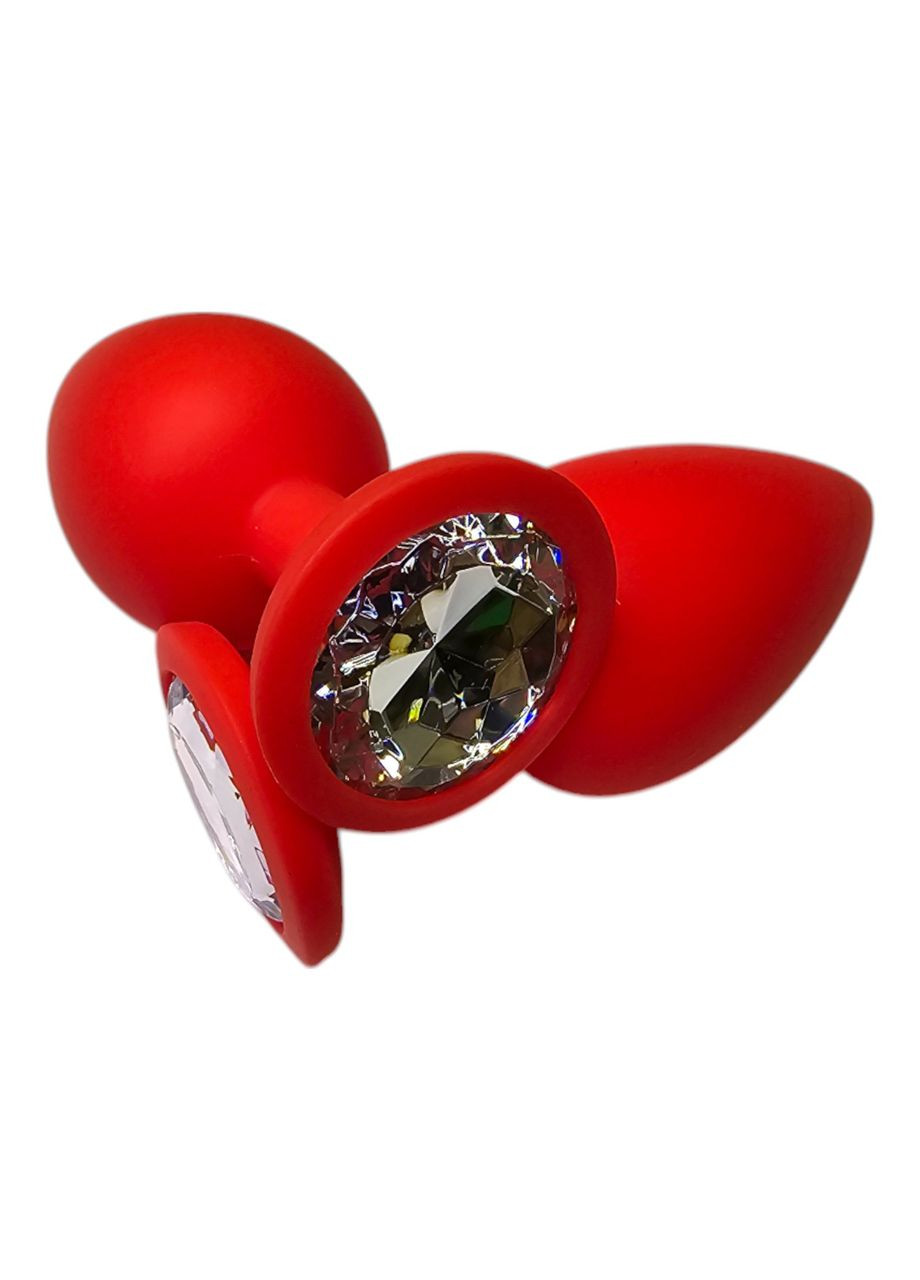 Анальна пробка силіконова червона з прозорим каменем середнього розміру Red Anal Plug Розмір M China (319774243)