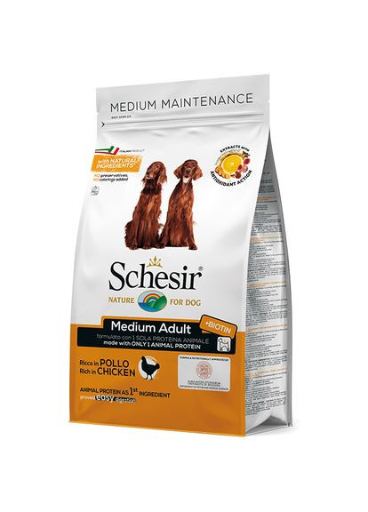 Сухий монопротеїновий корм для дорослих собак середніх порід Dog Medium Adult Chicken з куркою 3 кг Schesir (279561200)