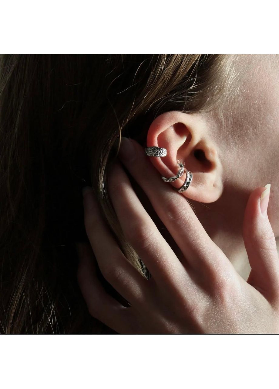 Каффы клипсы набор из трех штук изящные винтажные fairy стиль серебристые на ушко текстурированные рельефный узор indiekid панк No Brand (364134952)