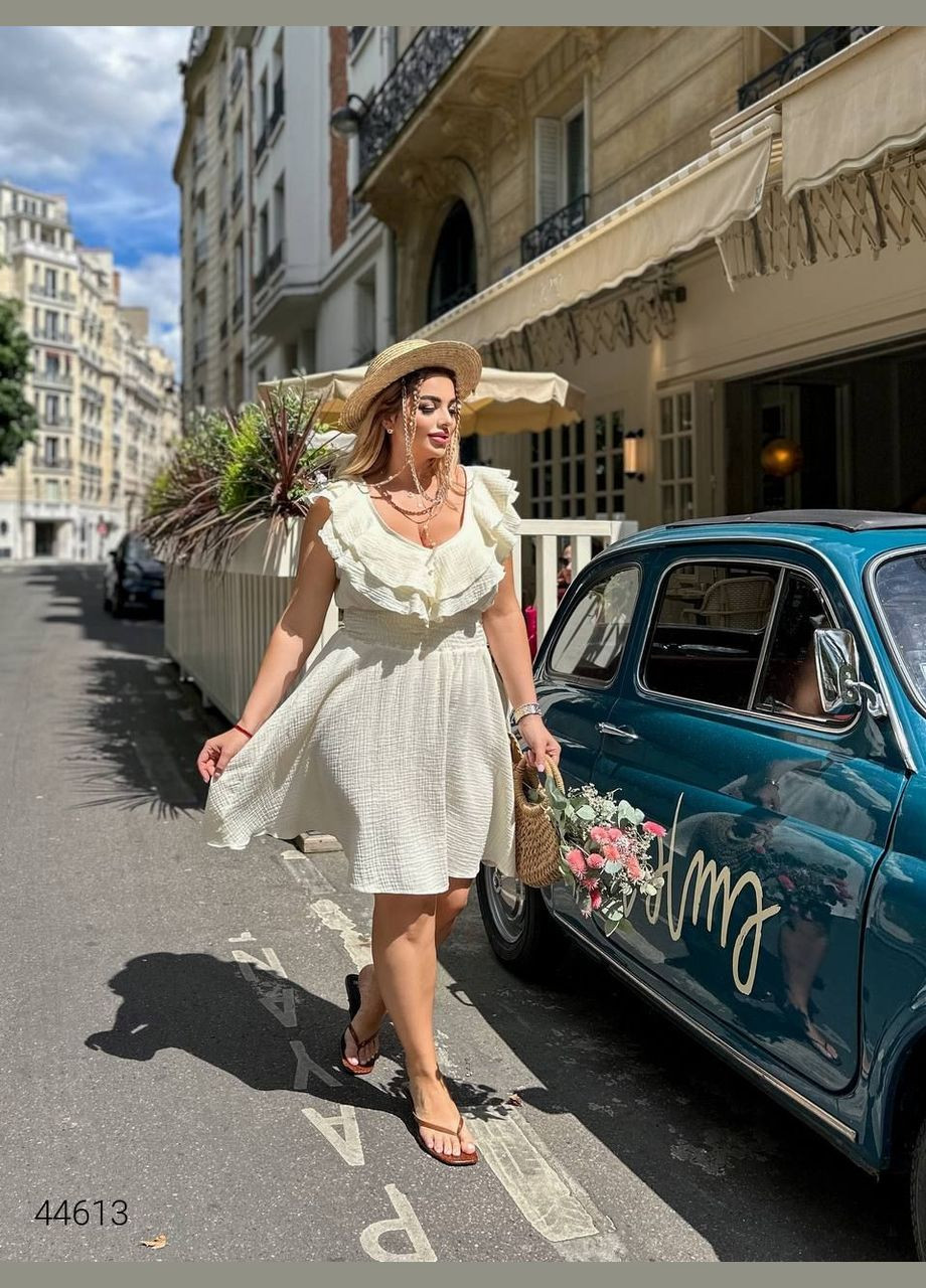 Молочна повсякденний сукня міні з воланами Liton