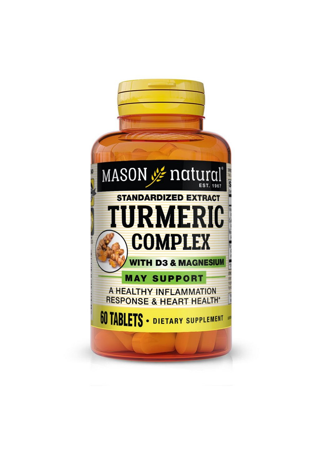 Натуральная добавка Turmeric Complex With Vitamin D3 & Magnesium, 60 таблеток Mason Natural (293341345)