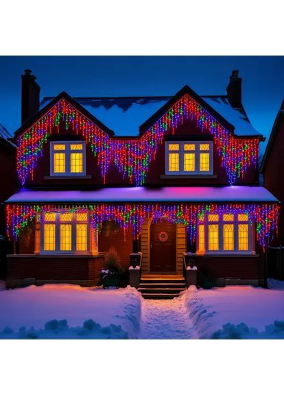 Гирлянда Бахрома уличная 335 LED 20 м от сети черная нить, мультицвет No Brand (366221559)