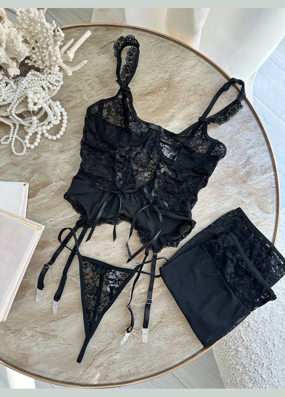 Чорний комплект еротичний нижньої білизни Domino