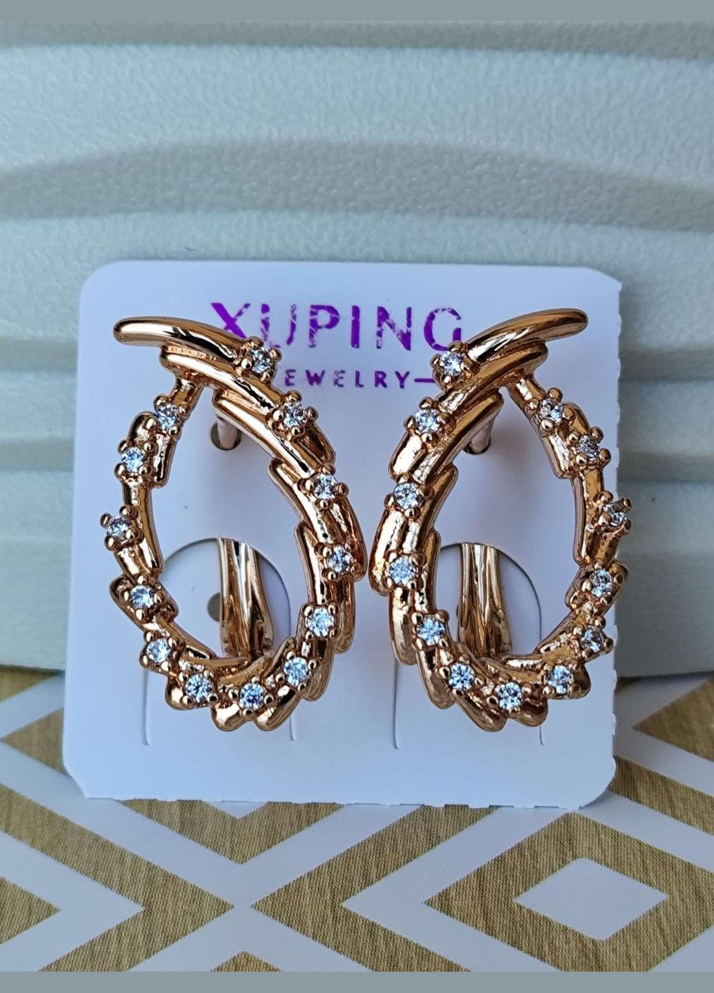 Трендові круглі сережки з камінцями позолота ксюпінг xuping великі модні Xuping Jewelry (336190203)