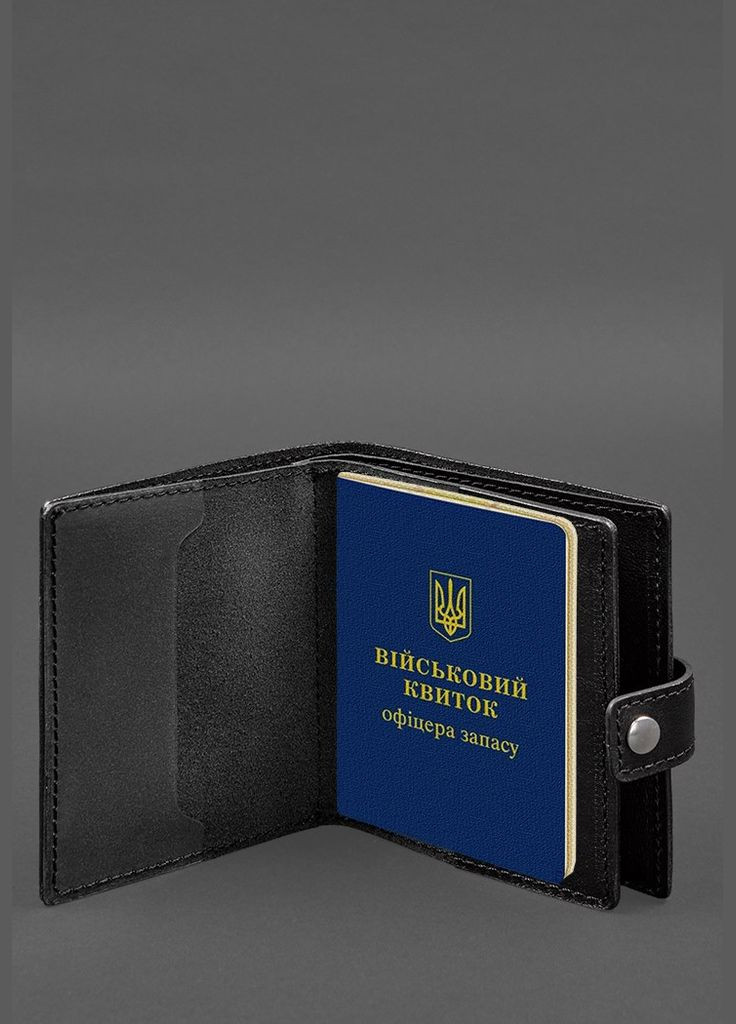 Кожаная обложка-портмоне для военного билета офицера запаса (широкий документ) Чёрная (A-028230) BlankNote (329186838)