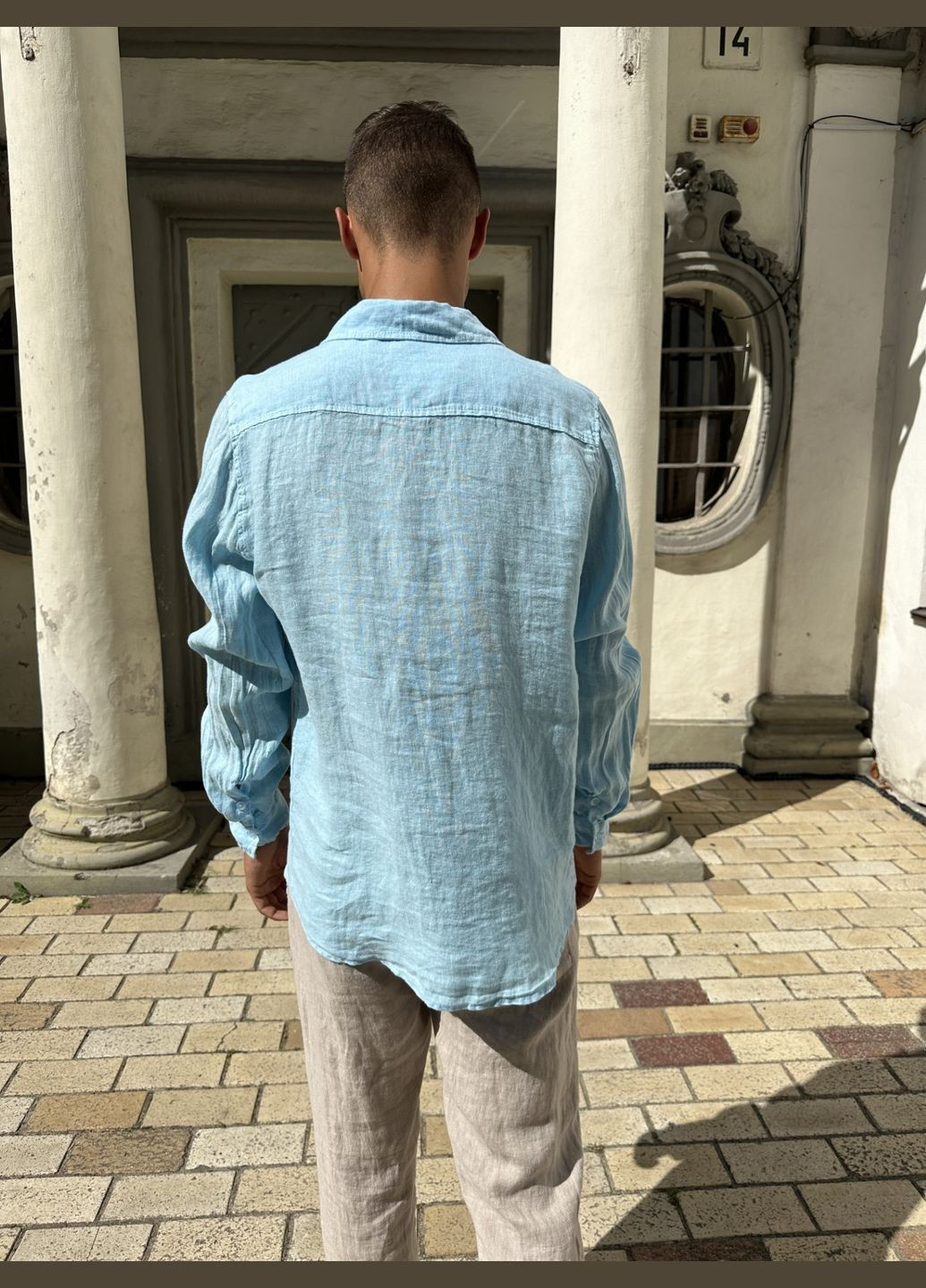 Светло-голубой праздничный, классическая, повседневный, пляжный рубашка однотонная Puro Lino