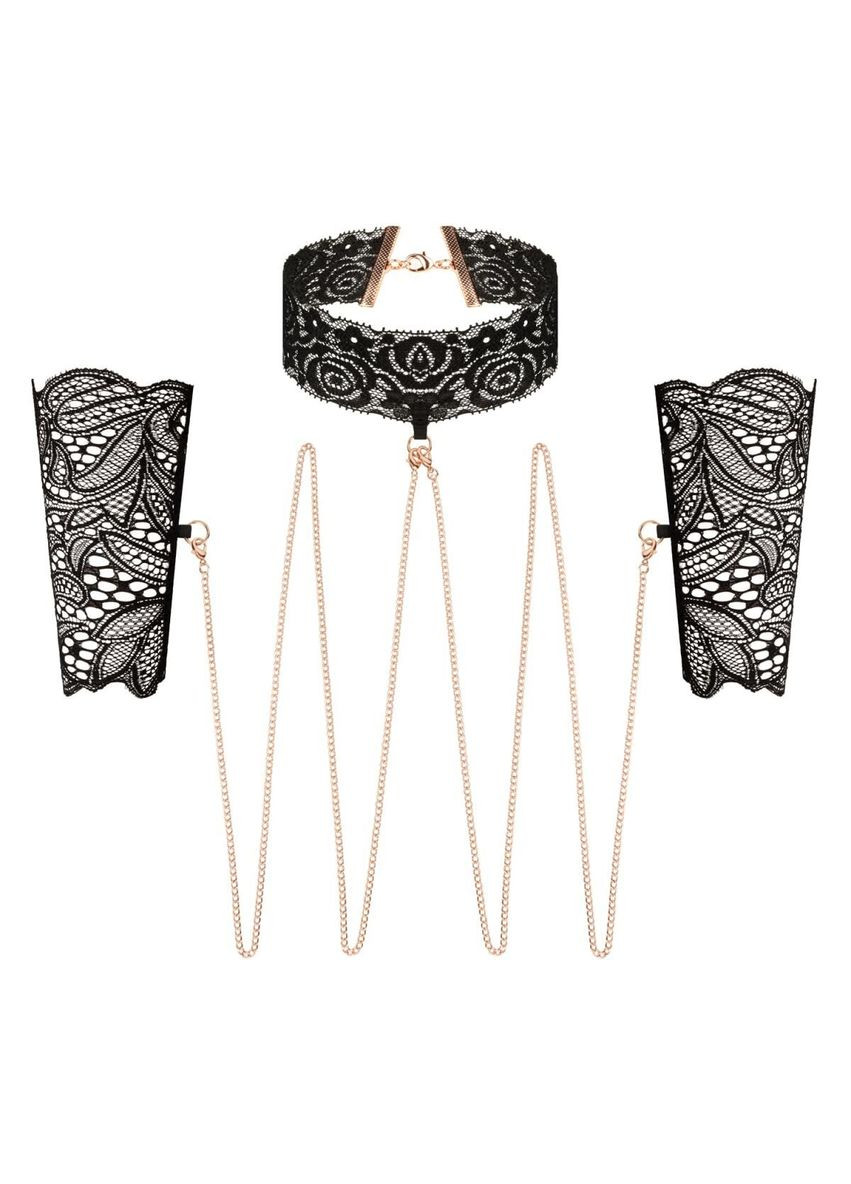 Мереживні наручники та комір - Lace Cuffs and Collar - Black Rosy Gold (369945749)