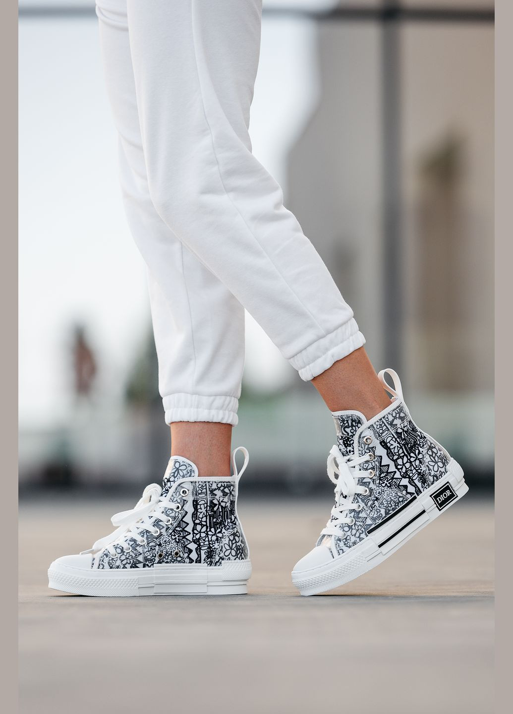 Кроссовки женские Christian Dior B23 Sneakers black white | Диор В23 Сникерс высокие черно-белые No Brand чёрно-белые демисезоны (315761830)