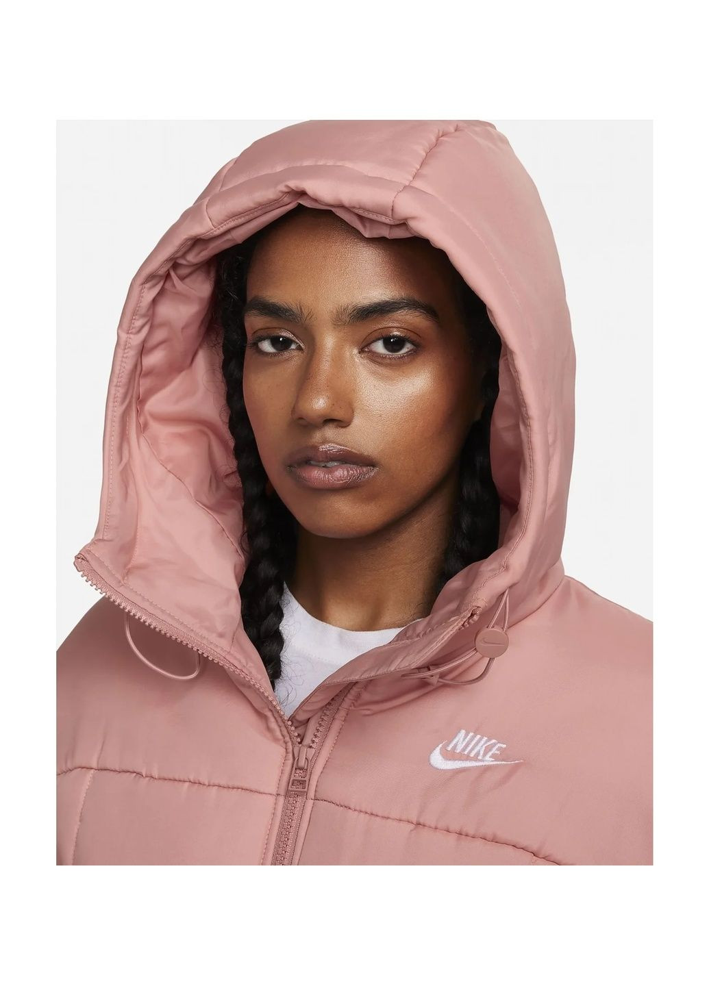 Рожева пуховик жіночий sportswear classic puffer therma-fit loose hooded jacket pink Nike