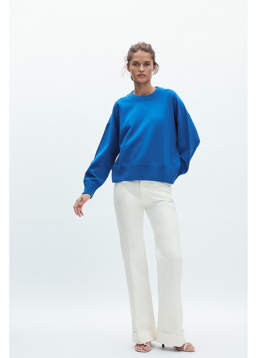 Синий демисезонный однотонный трикотажный свитшот Zara