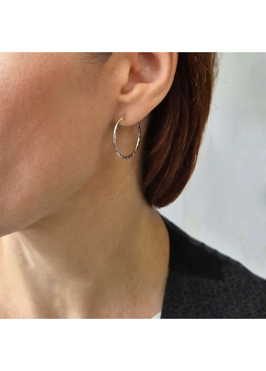 Срібні сережки кільця Конго з насічками 25 мм срібло 925 проби Родоване 003/2.5 1.45г Nobrand (366339874)