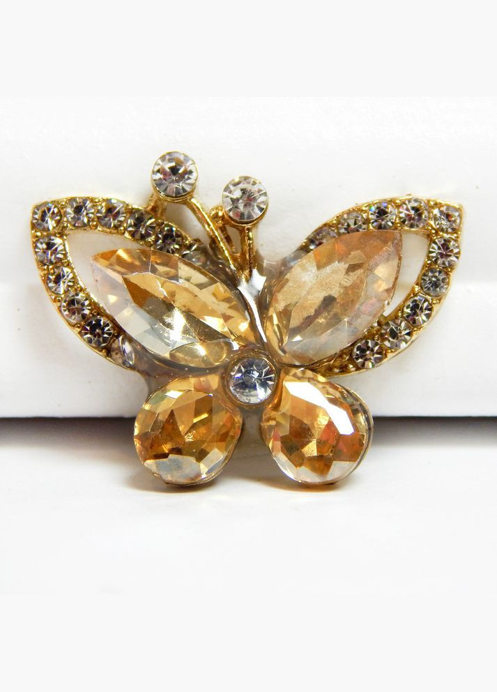 Стразовый декор Бабочка, основа-золото, 28х21 мм, шампань No Brand (341730547)