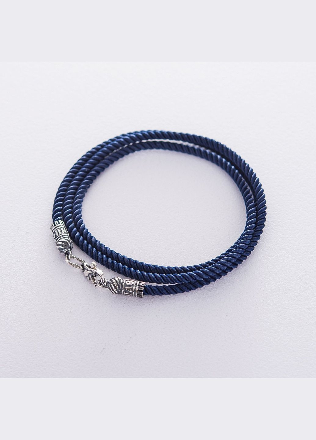 Шелковый синий шнурок Спаси и сохрани с серебряной застежкой (3мм) 18439 55 Oniks (264023988)