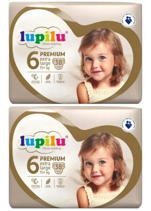 Підгузки premium Extra Large розмір 6, Вага 15+ кг, 76 шт Lupilu (395884097)