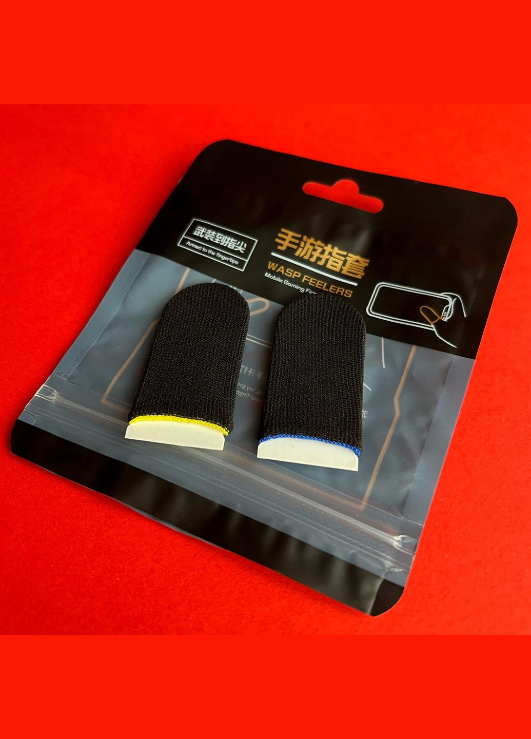 Игровые напальчники 2 пары черные Wasp Feeler желто-синие для игры на телефоне (аналог Flydigi от Xiaomi) No Brand (322400876)
