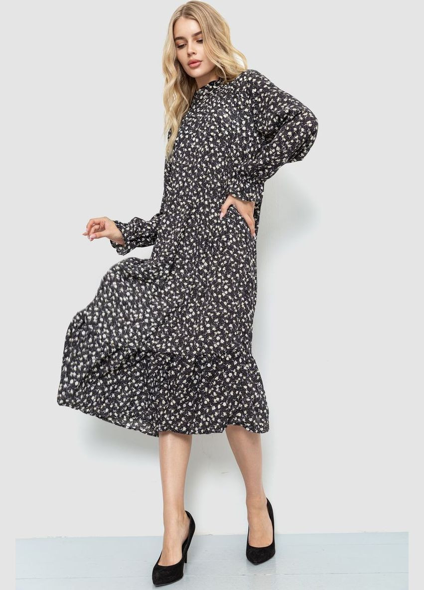 Черное платье свободного кроя с цветочным принтом,, 204r201 Ager